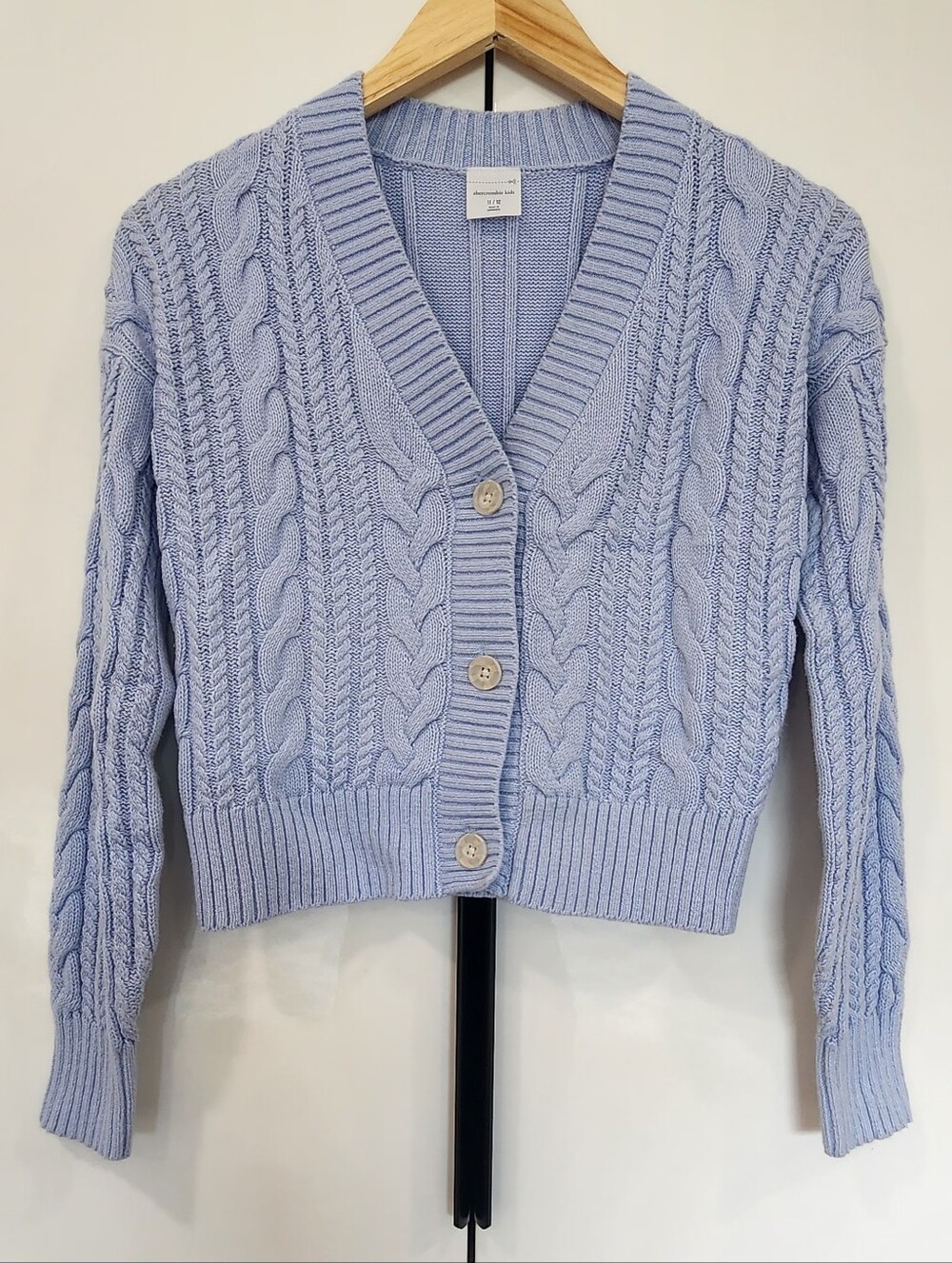 Abercrombie Kids Light Blue Cable Knit Cropped Cardigan Sweater Size L 11/12